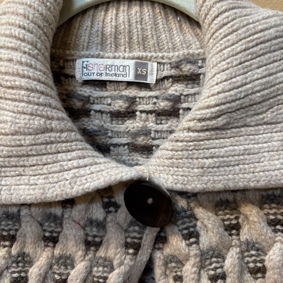 Fisherman out of Ireland Wool Long Sleeve Gray/Tan Cardigan Size XS - Picture 3 of 7